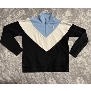 Fila Colorblock Quarter Zip Sweatshirt Pullover Light Blue White Black Youth M